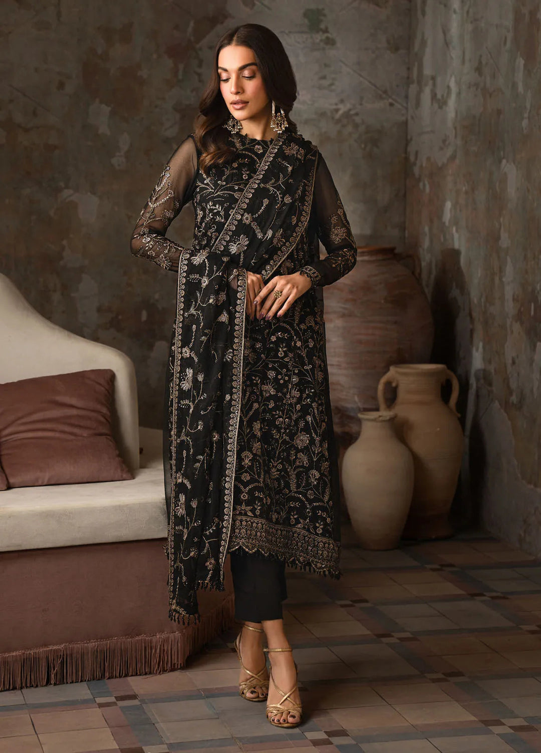 Emirah by Zarif Embroidered Chiffon Suit Unstitched 3 Piece ZR25UF ZEF 05- Hoor - Formal Collection
