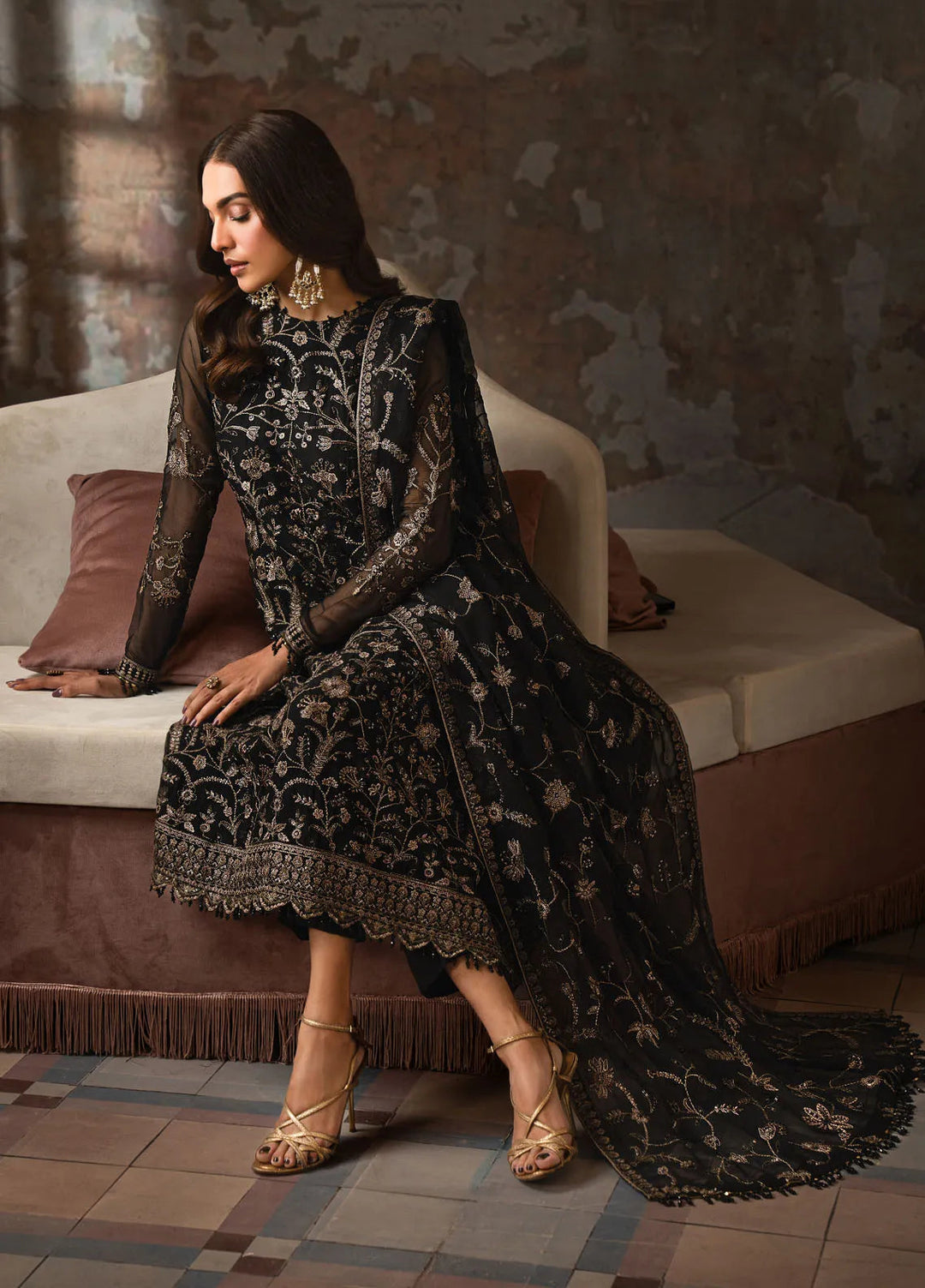 Emirah by Zarif Embroidered Chiffon Suit Unstitched 3 Piece ZRF24E ZEF 05- Hoor - Formal Collection