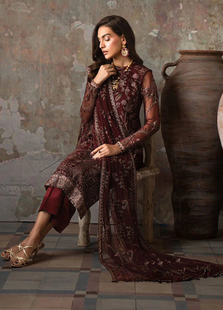 Emirah by Zarif Embroidered Net Suit Unstitched 3 Piece ZR25UF ZEF 03- Charm - Formal Collection