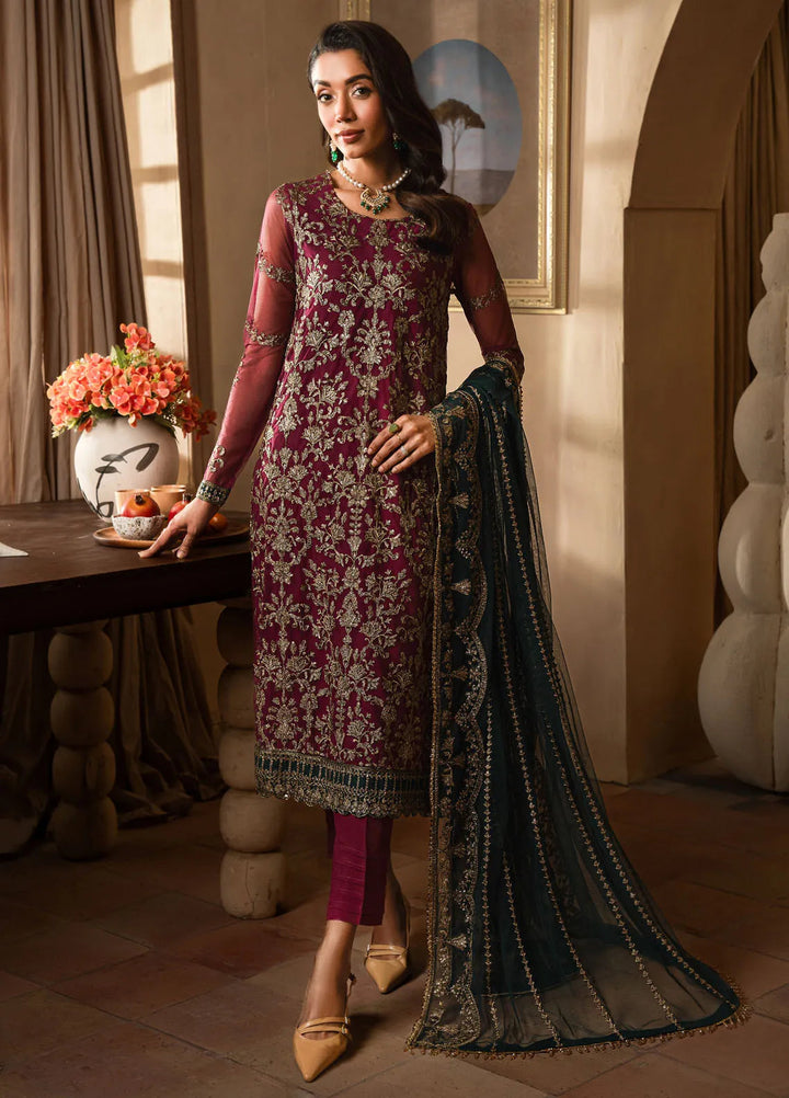 Emirah by Zarif Embroidered Net Suit Unstitched 3 Piece ZR25UF ZEF 08- Hayal - Formal Collection