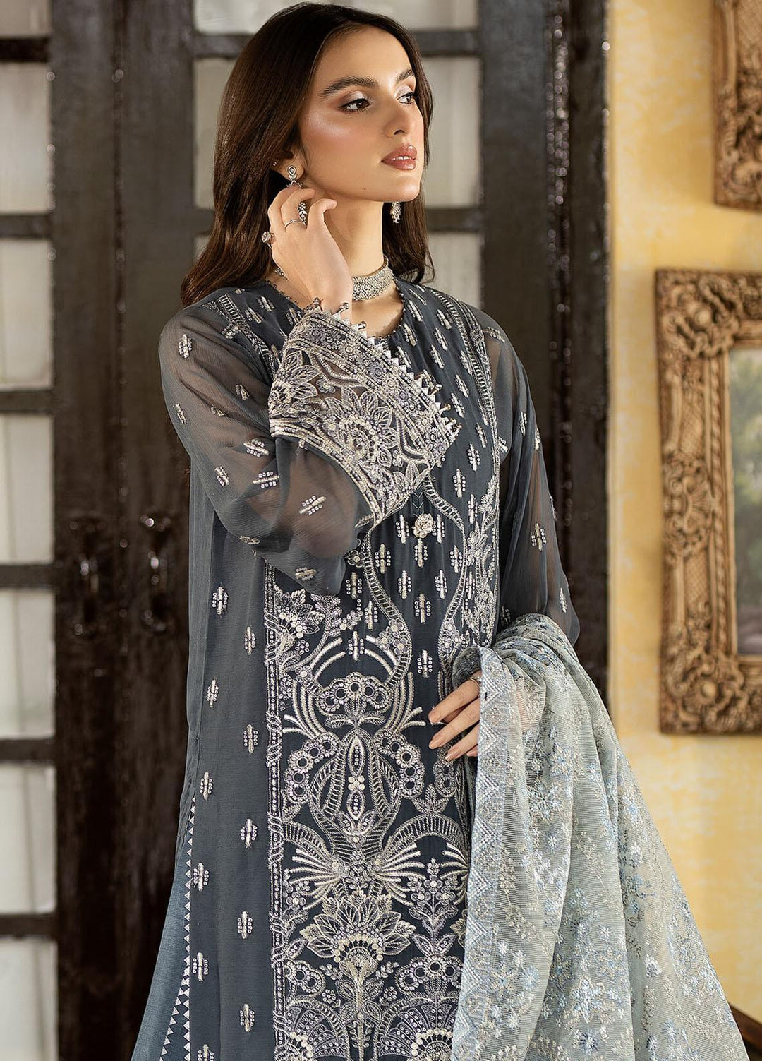 Enliven Majestic By Imrozia Premium Embroidered Chiffon Suits Unstitched 3 Piece IMP24EL M-70 Soleil - Formal Collection