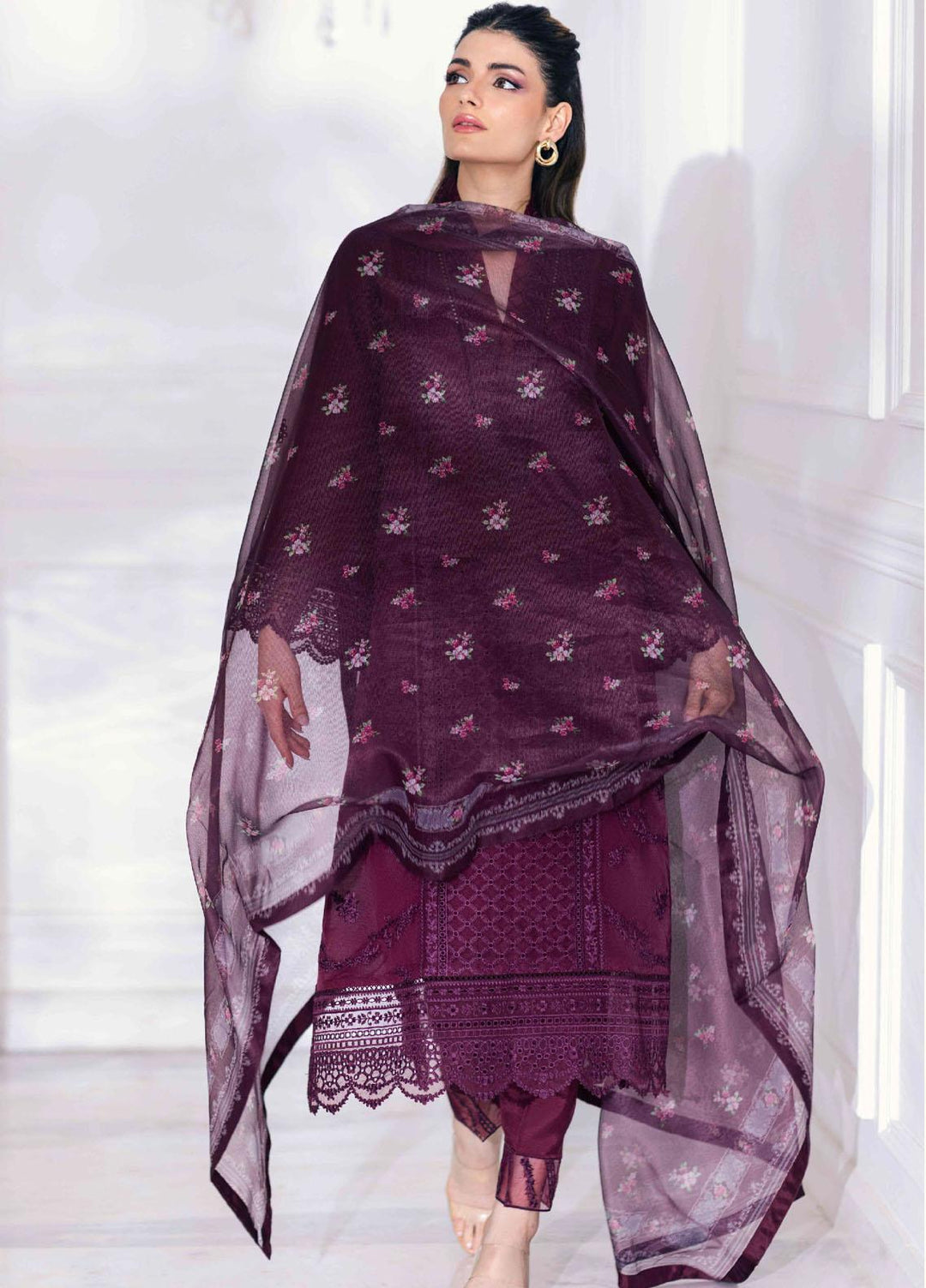 Ensembles By Azure Embroidered Organza Suits Unstitched 4 Piece AZU23ESE3 Vintage-Rose  - Festive Collection