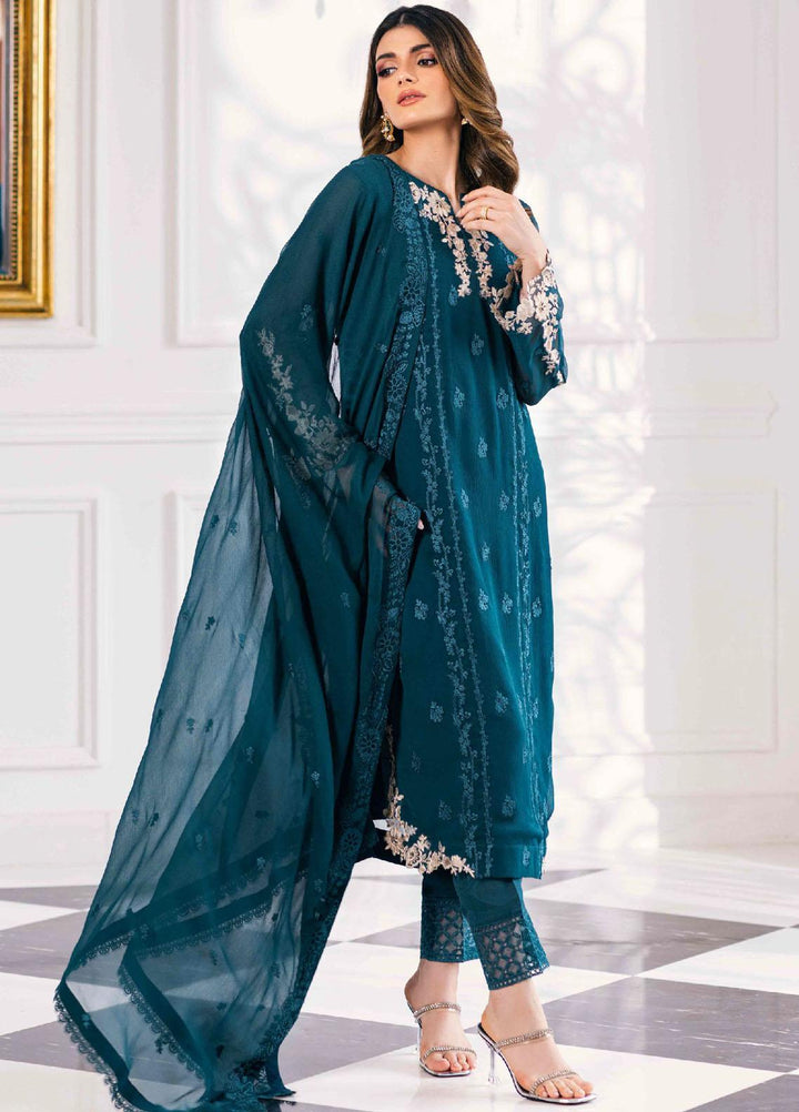 Ensembles By Azure Embroidered Chiffon Suits Unstitched 4 Piece AZU23ESE3 Sea-Weed - Festive Collection