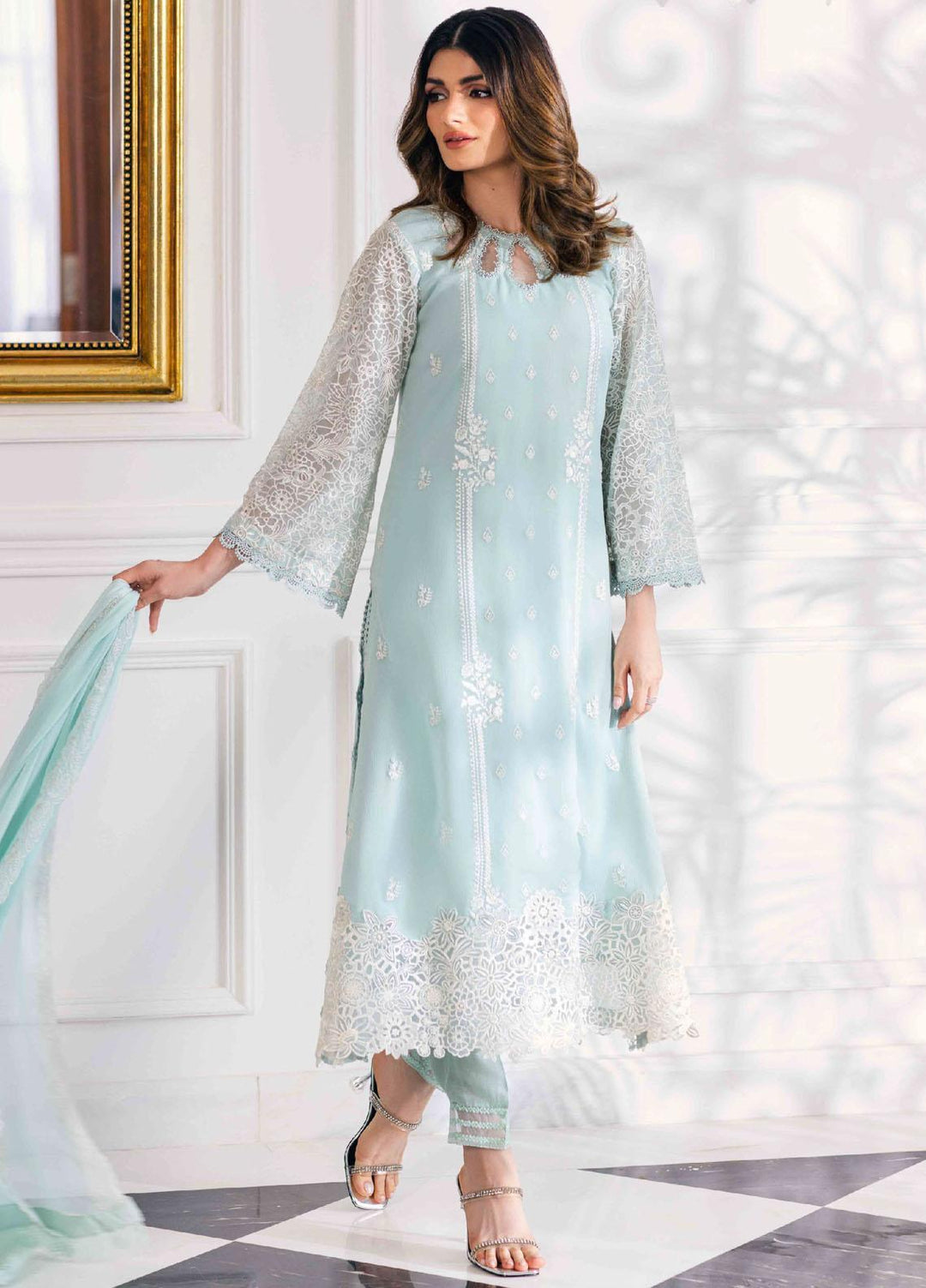 Ensembles By Azure Embroidered Chiffon Suits Unstitched 4 Piece AZU23ESE3 Daisy-Charm  - Festive Collection