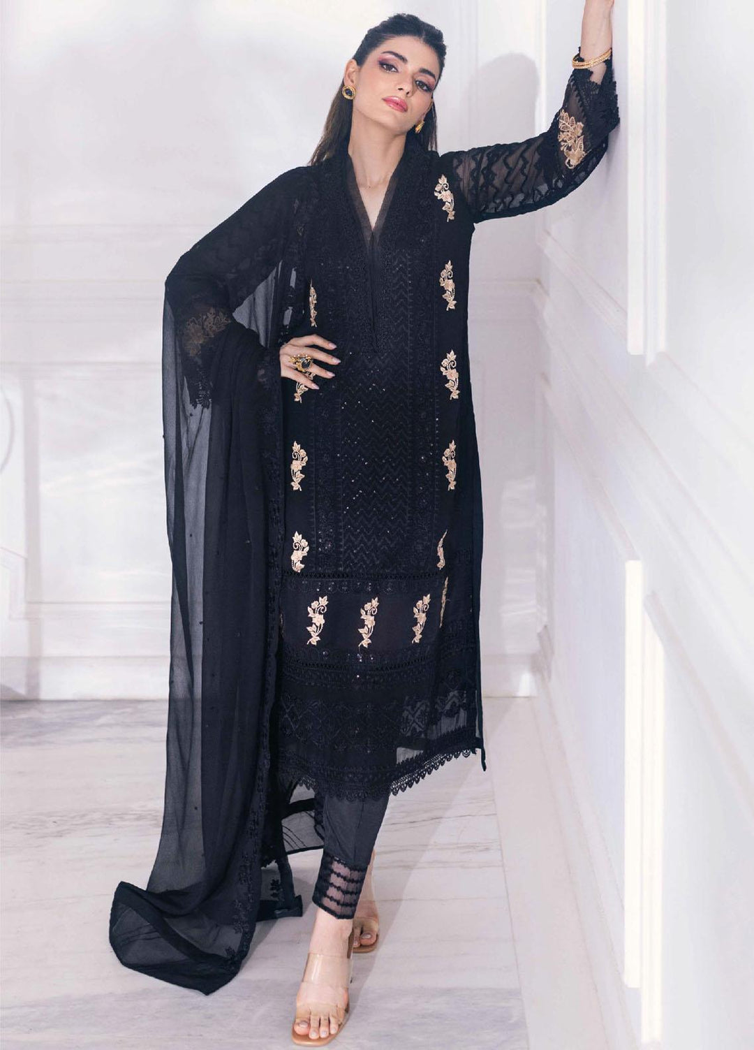 Ensembles By Azure Embroidered Chiffon Suits Unstitched 4 Piece AZU23ESE3 Cendre-Muse  - Festive Collection