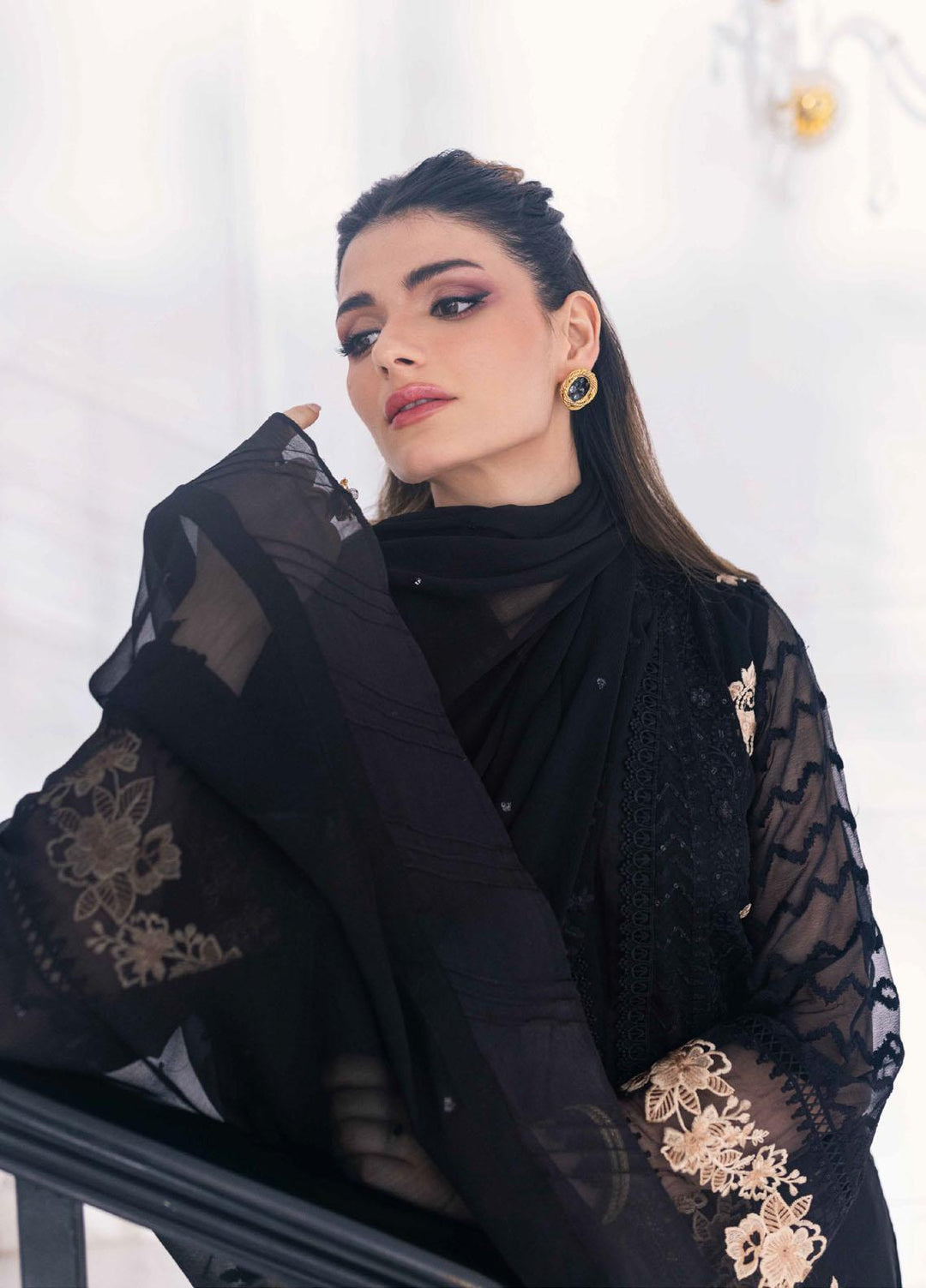 Ensembles By Azure Embroidered Chiffon Suits Unstitched 4 Piece AZU23ESE3 Cendre-Muse  - Festive Collection