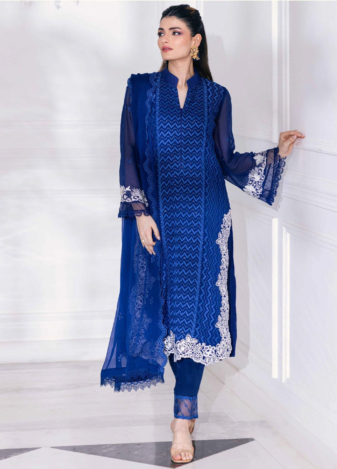 Ensembles By Azure Embroidered Chiffon Suits Unstitched 4 Piece AZU23ESE3 Mellow-Breeze - Festive Collection