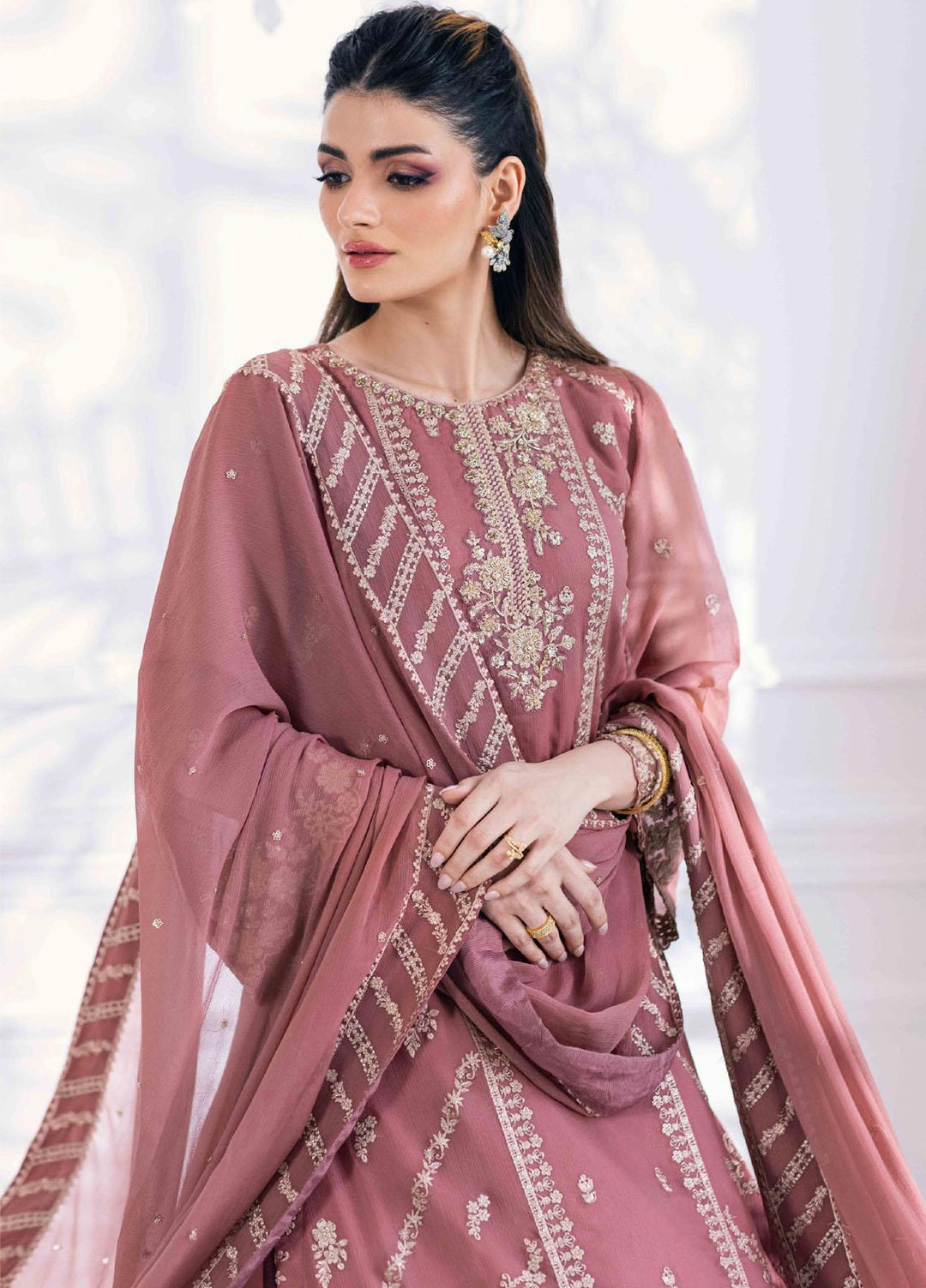 Ensembles By Azure Embroidered Chiffon Suits Unstitched 4 Piece AZU23ESE3 Candy-Blush - Festive Collection