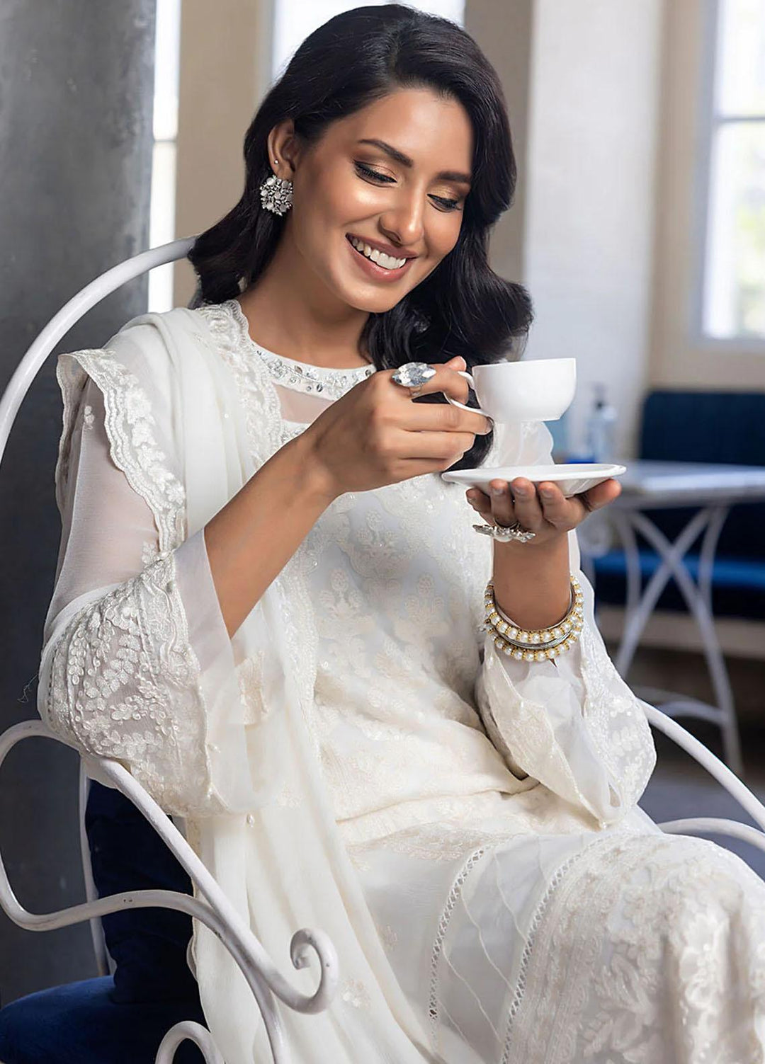 Ensembles By Azure Embroidered Chiffon Suits Unstitched 4 Piece AZU23ES Milky Moon - Festive Collection