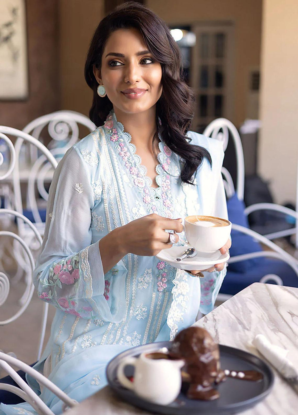 Ensembles By Azure Embroidered Chiffon Suits Unstitched 4 Piece AZU23ES Sky Bloom - Festive Collection