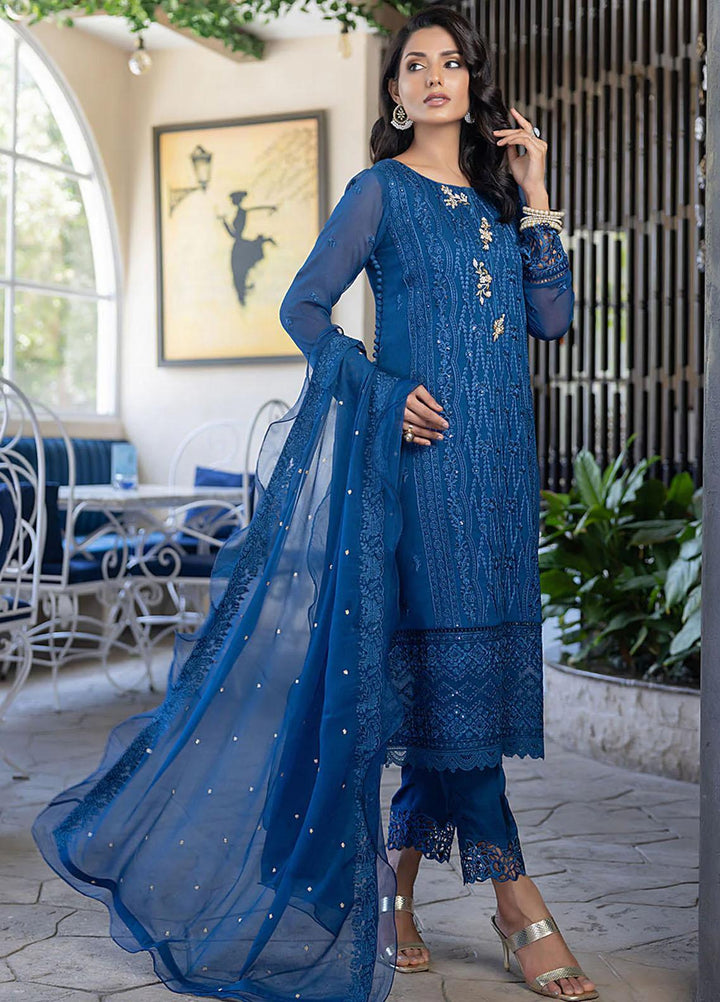 Ensembles By Azure Embroidered Chiffon Suits Unstitched 4 Piece AZU23ES Cerulean - Festive Collection