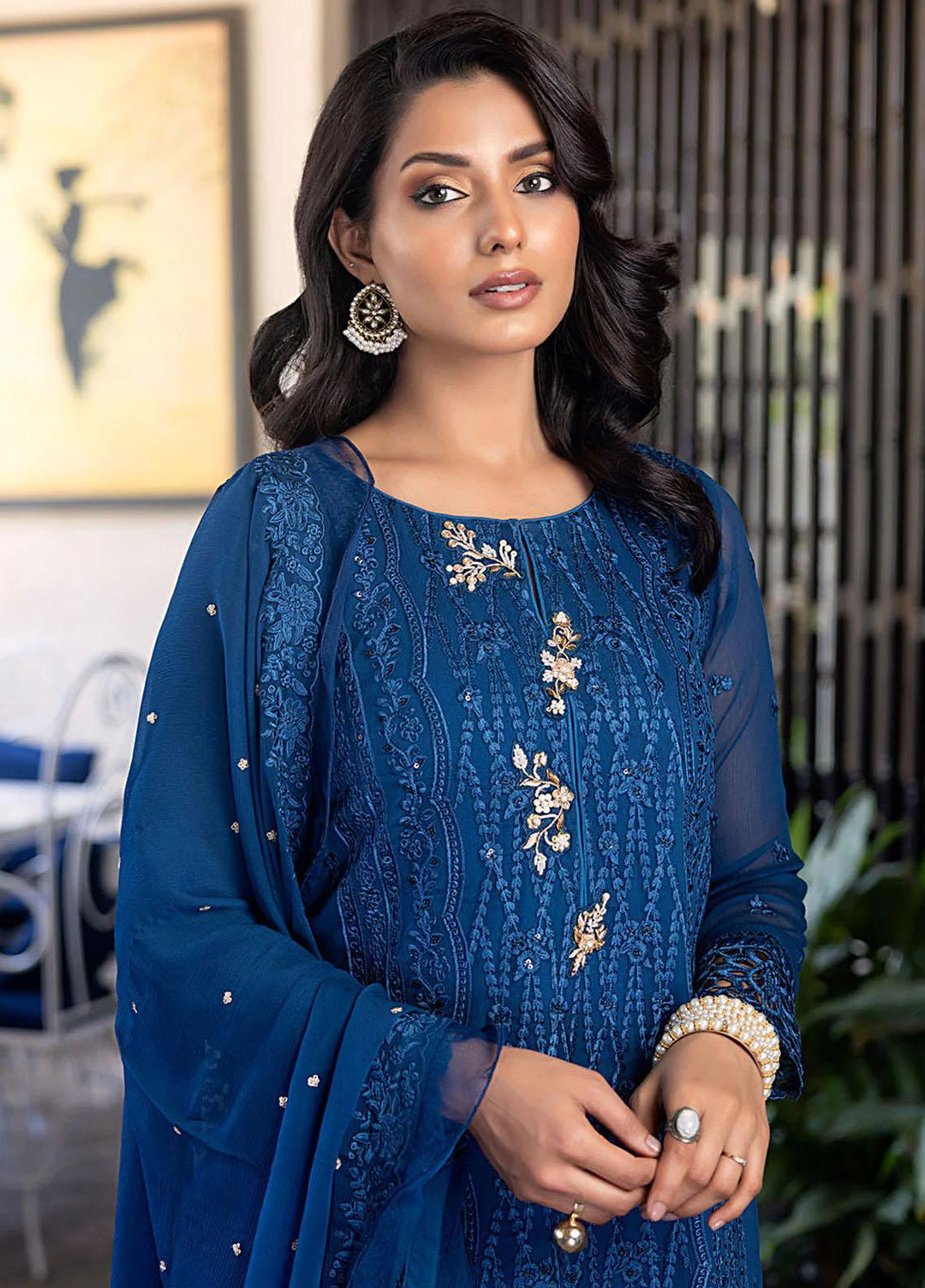 Ensembles By Azure Embroidered Chiffon Suits Unstitched 4 Piece AZU23ES Cerulean - Festive Collection