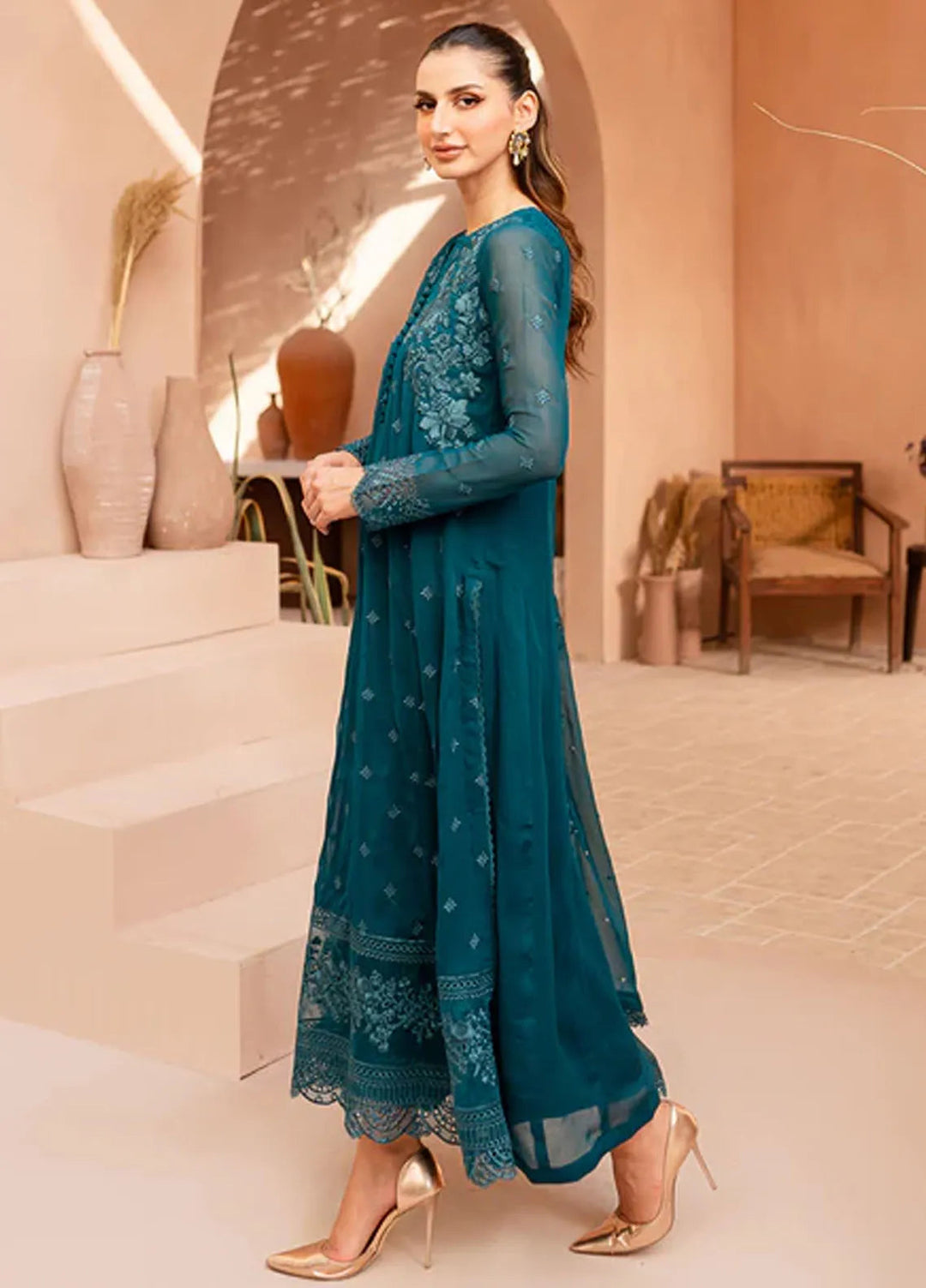 Ensembles By Azure  Embroidered Chiffon Suit Unstitched 4 Piece AZ24EF CCES-072 Caribbean Charm - Festive Collection