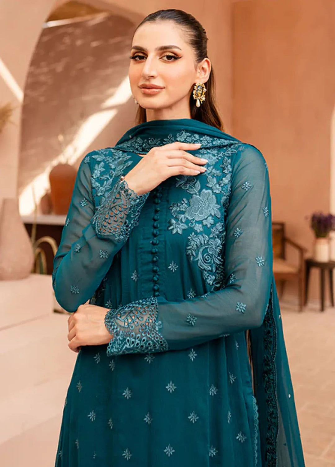 Ensembles By Azure  Embroidered Chiffon Suit Unstitched 4 Piece AZ24EF CCES-072 Caribbean Charm - Festive Collection