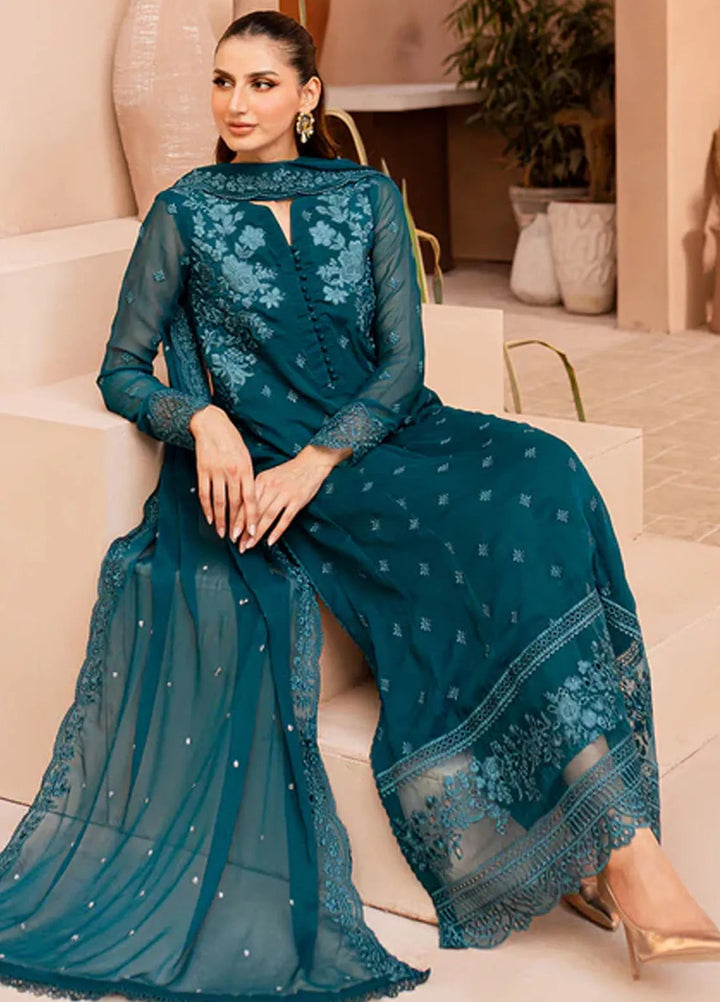 Ensembles By Azure  Embroidered Chiffon Suit Unstitched 4 Piece AZ24EF CCES-072 Caribbean Charm - Festive Collection