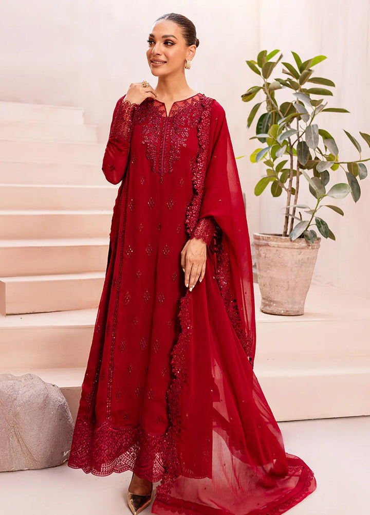 Ensembles By Azure  Embroidered Chiffon Suit Unstitched 4 Piece AZ24EF CGES-064 Crimson Glow - Festive Collection