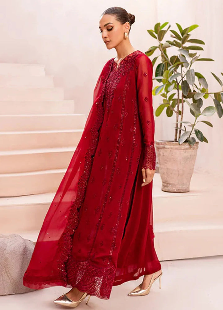 Ensembles By Azure  Embroidered Chiffon Suit Unstitched 4 Piece AZ24EF CGES-064 Crimson Glow - Festive Collection
