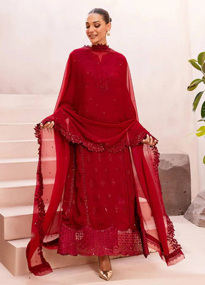 Ensembles By Azure  Embroidered Chiffon Suit Unstitched 4 Piece AZ24EF CGES-064 Crimson Glow - Festive Collection