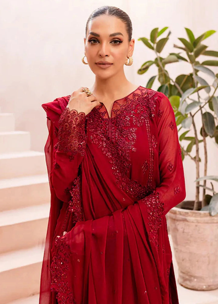 Ensembles By Azure  Embroidered Chiffon Suit Unstitched 4 Piece AZ24EF CGES-064 Crimson Glow - Festive Collection