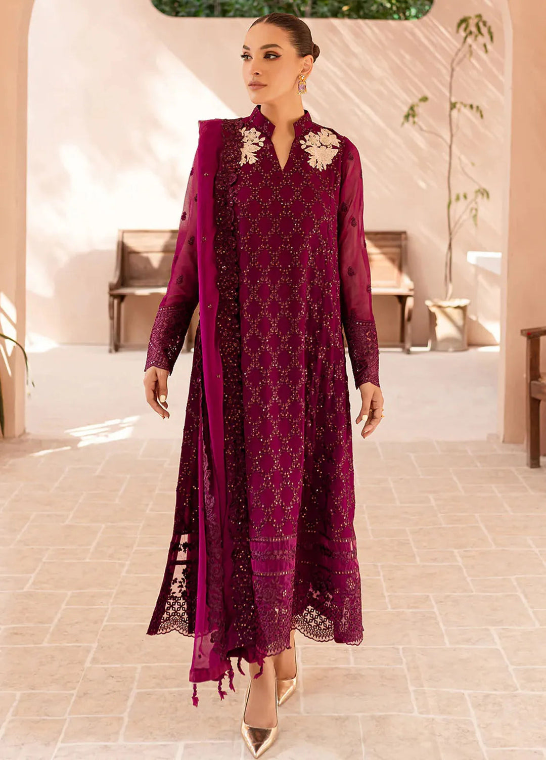 Ensembles By Azure  Embroidered Chiffon Suit Unstitched 4 Piece AZ24EF OOES-065 Orchid Obsession - Festive Collection
