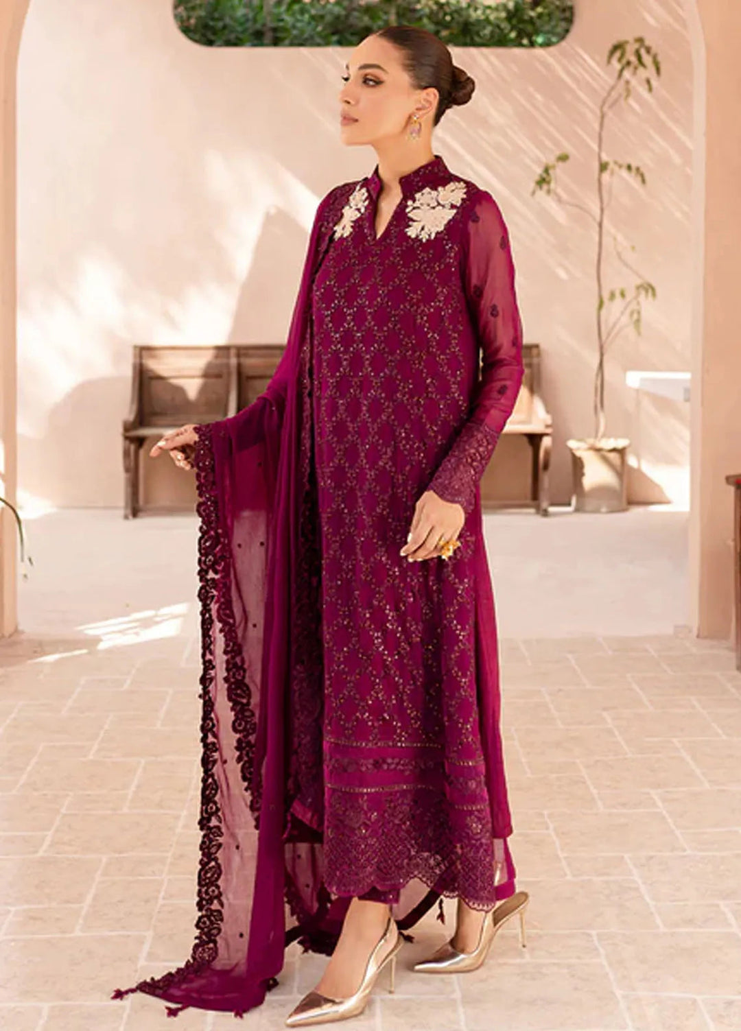 Ensembles By Azure  Embroidered Chiffon Suit Unstitched 4 Piece AZ24EF OOES-065 Orchid Obsession - Festive Collection