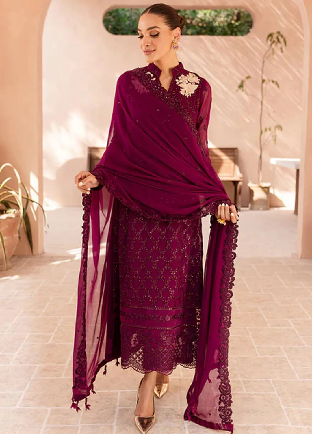 Ensembles By Azure  Embroidered Chiffon Suit Unstitched 4 Piece AZ24EF OOES-065 Orchid Obsession - Festive Collection