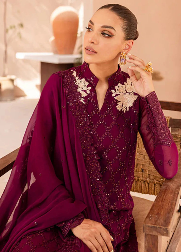 Ensembles By Azure  Embroidered Chiffon Suit Unstitched 4 Piece AZ24EF OOES-065 Orchid Obsession - Festive Collection