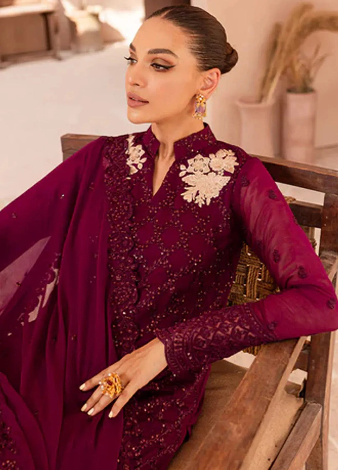 Ensembles By Azure  Embroidered Chiffon Suit Unstitched 4 Piece AZ24EF OOES-065 Orchid Obsession - Festive Collection