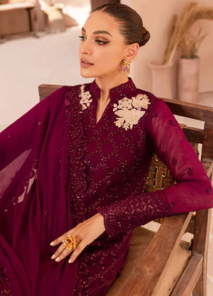 Ensembles By Azure  Embroidered Chiffon Suit Unstitched 4 Piece AZ24EF OOES-065 Orchid Obsession - Festive Collection