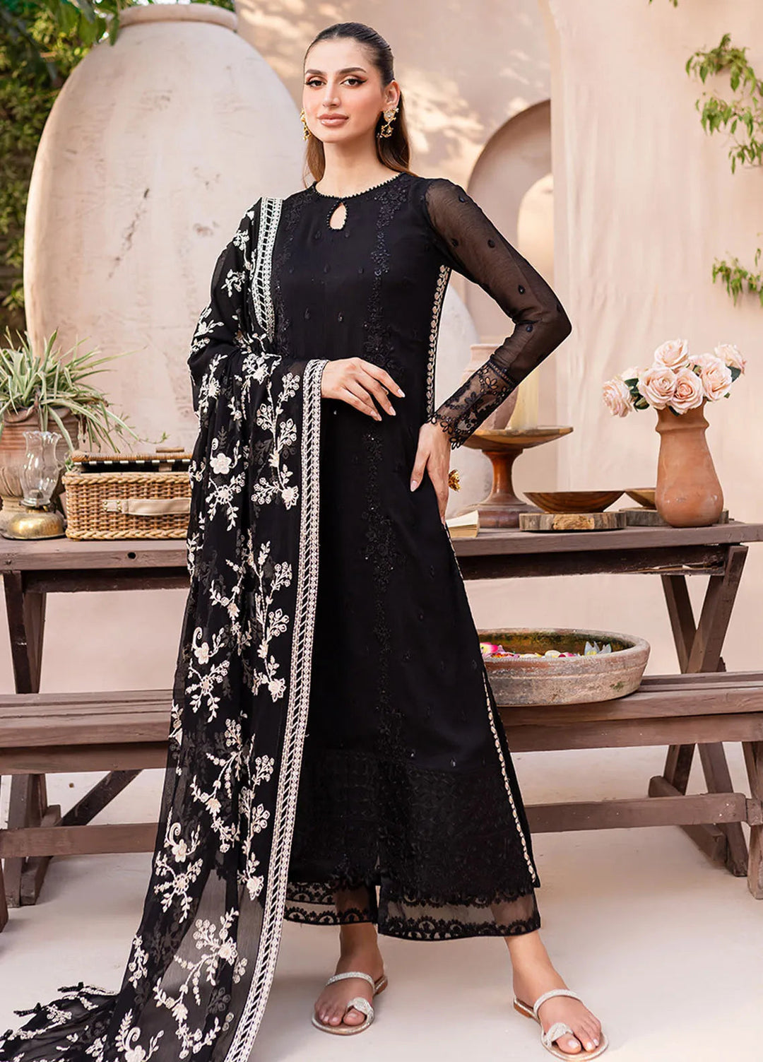 Ensembles By Azure  Embroidered Chiffon Suit Unstitched 4 Piece AZ24EF SBES-070 Starry Bliss - Festive Collection