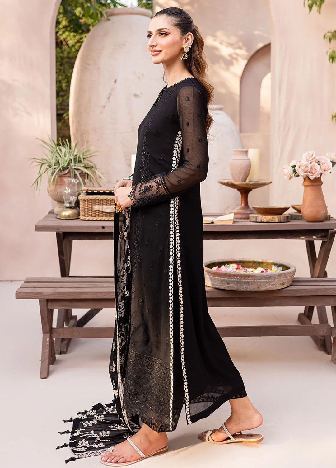 Ensembles By Azure  Embroidered Chiffon Suit Unstitched 4 Piece AZ24EF SBES-070 Starry Bliss - Festive Collection