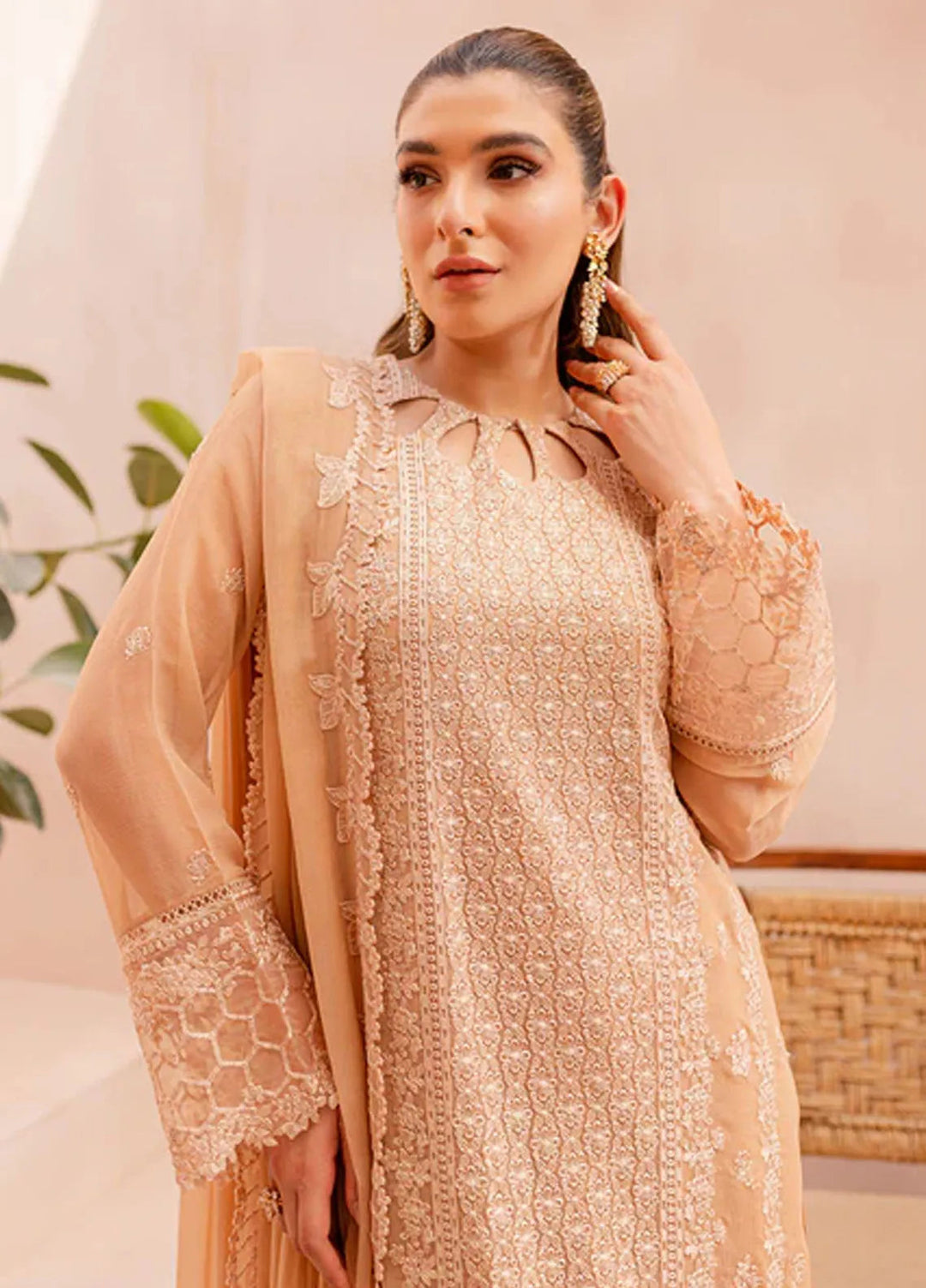 Ensembles By Azure  Embroidered Chiffon Suit Unstitched 4 Piece AZ24EF SLES-067 Sunlit - Festive Collection