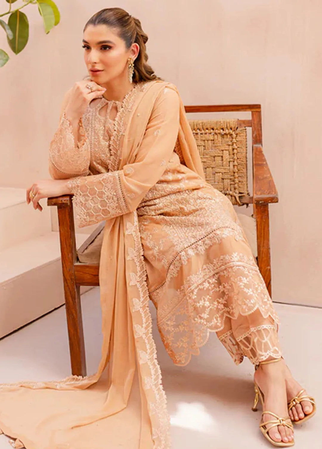 Ensembles By Azure  Embroidered Chiffon Suit Unstitched 4 Piece AZ24EF SLES-067 Sunlit - Festive Collection