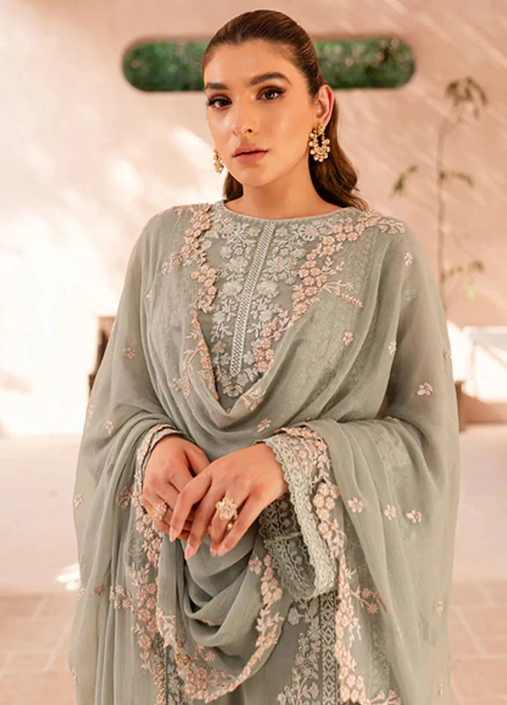 Ensembles By Azure  Embroidered Chiffon Suit Unstitched 4 Piece AZ24EF SSES-069 Sage Serenity - Festive Collection