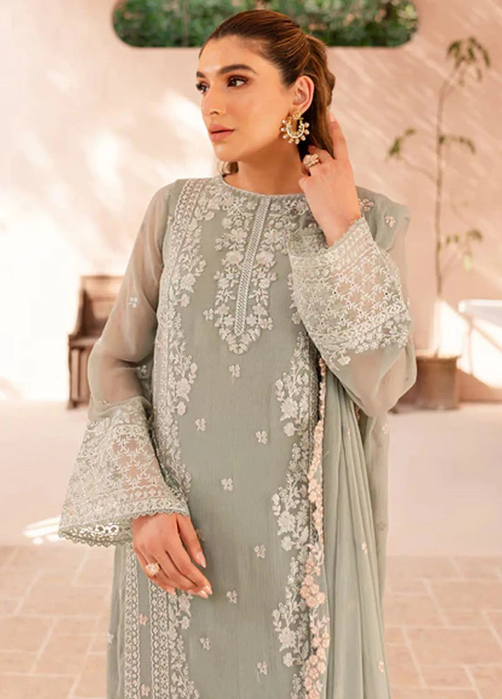 Ensembles By Azure  Embroidered Chiffon Suit Unstitched 4 Piece AZ24EF SSES-069 Sage Serenity - Festive Collection