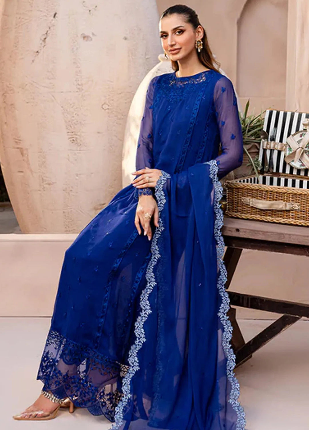 Ensembles By Azure  Embroidered Chiffon Suit Unstitched 4 Piece AZ24EF SSES-071 Sapphire Symphony - Festive Collection