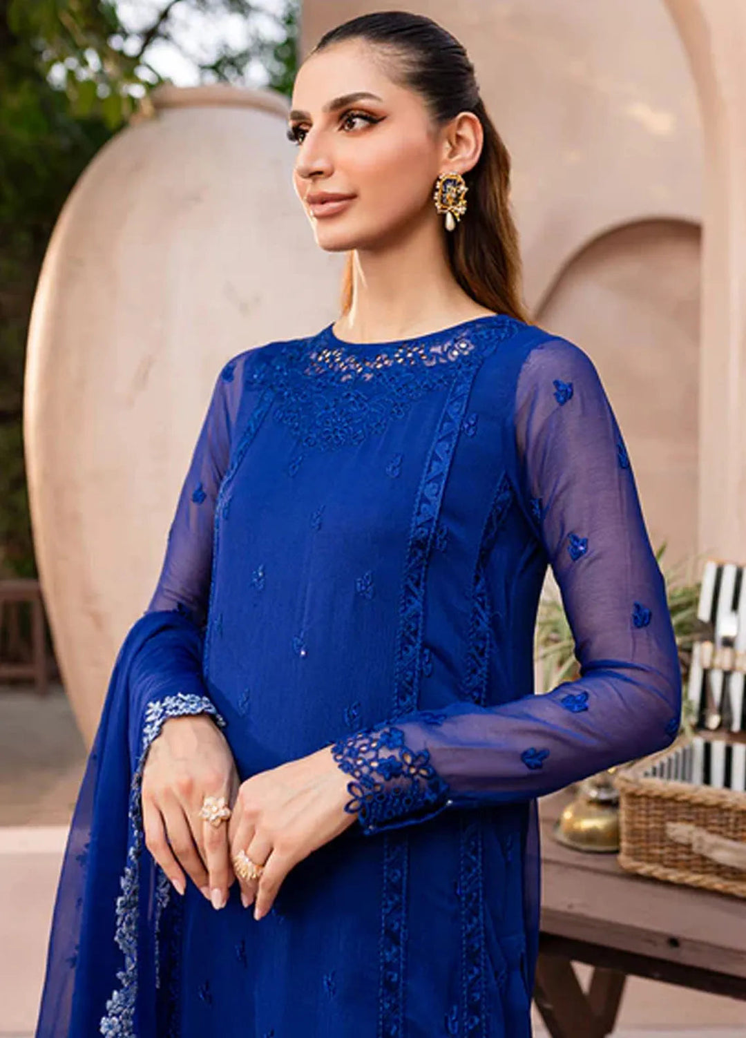 Ensembles By Azure  Embroidered Chiffon Suit Unstitched 4 Piece AZ24EF SSES-071 Sapphire Symphony - Festive Collection