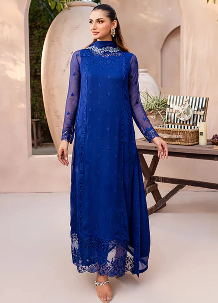 Ensembles By Azure  Embroidered Chiffon Suit Unstitched 4 Piece AZ24EF SSES-071 Sapphire Symphony - Festive Collection