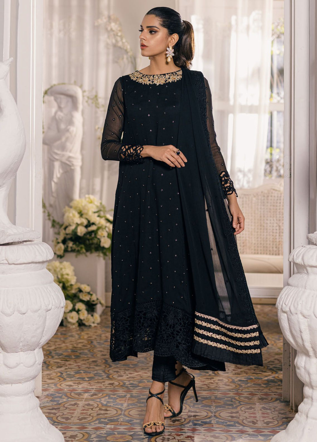 Ensembles by Azure Embroidered Chiffon Suits Unstitched 3 Piece AZU24EF ES-047 Midnight Glow - Festive Collection
