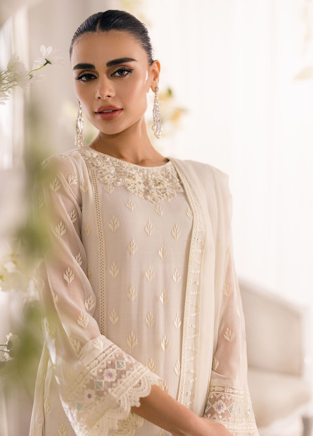 Ensembles by Azure Embroidered Chiffon Suits Unstitched 3 Piece AZU24EF ES-048 Angelic Frost - Festive Collection