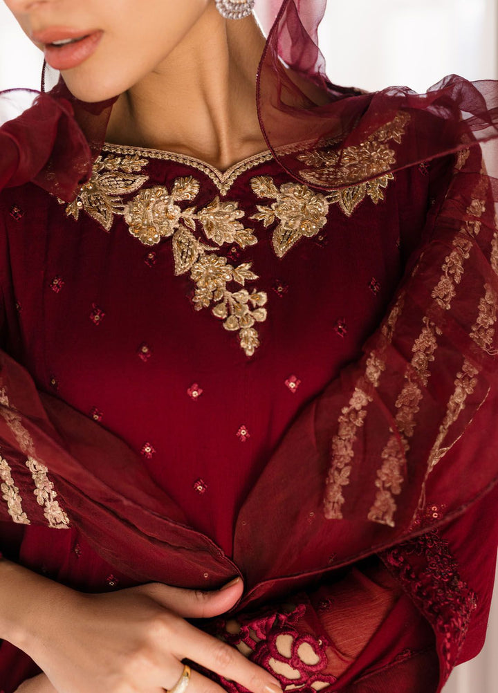 Ensembles by Azure Embroidered Chiffon Suits Unstitched 3 Piece AZU24EF ES-050 Garnet Glam - Festive Collection