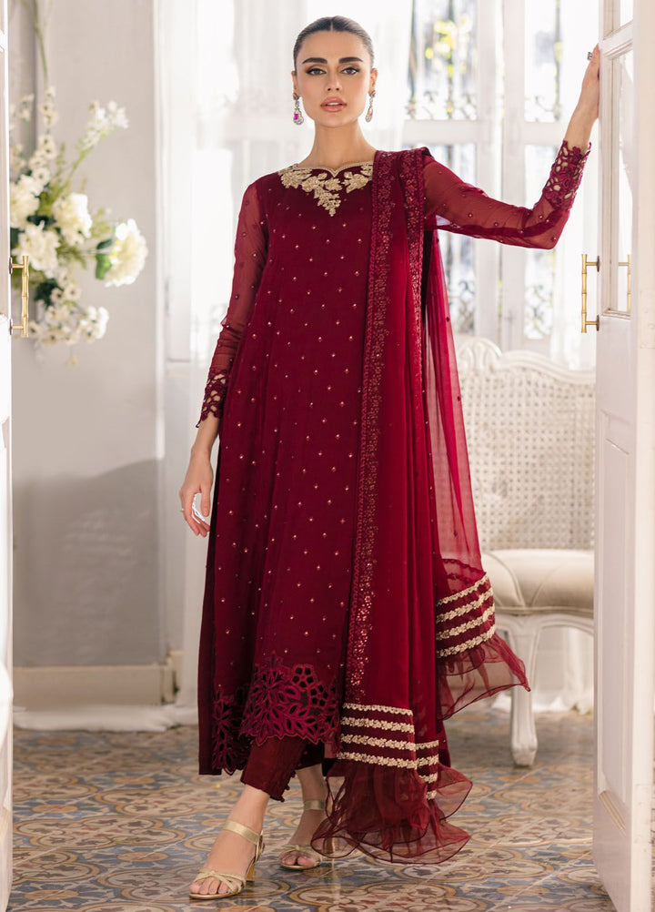 Ensembles by Azure Embroidered Chiffon Suits Unstitched 3 Piece AZU24EF ES-050 Garnet Glam - Festive Collection