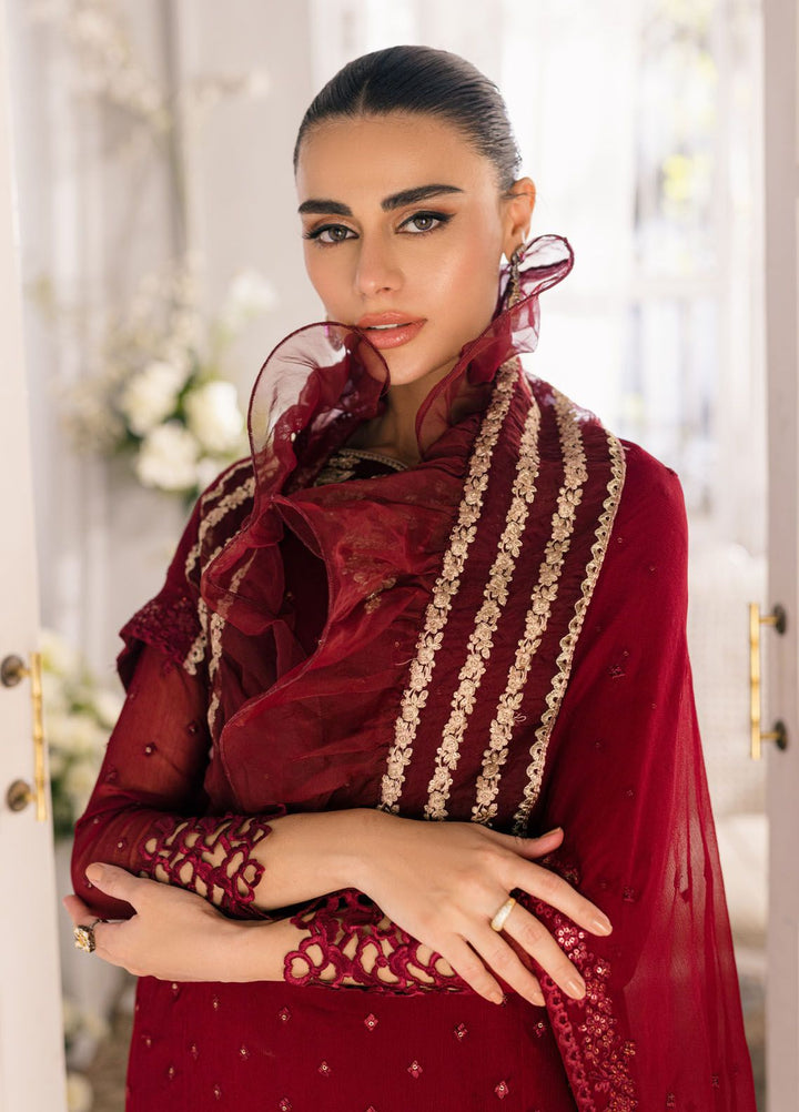 Ensembles by Azure Embroidered Chiffon Suits Unstitched 3 Piece AZU24EF ES-050 Garnet Glam - Festive Collection