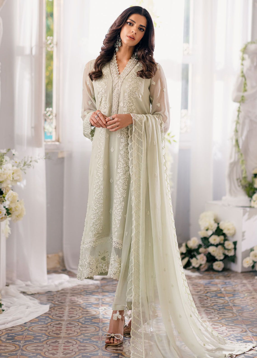 Ensembles by Azure Embroidered Chiffon Suits Unstitched 3 Piece AZU24EF ES-051 Enchanted Moss - Festive Collection