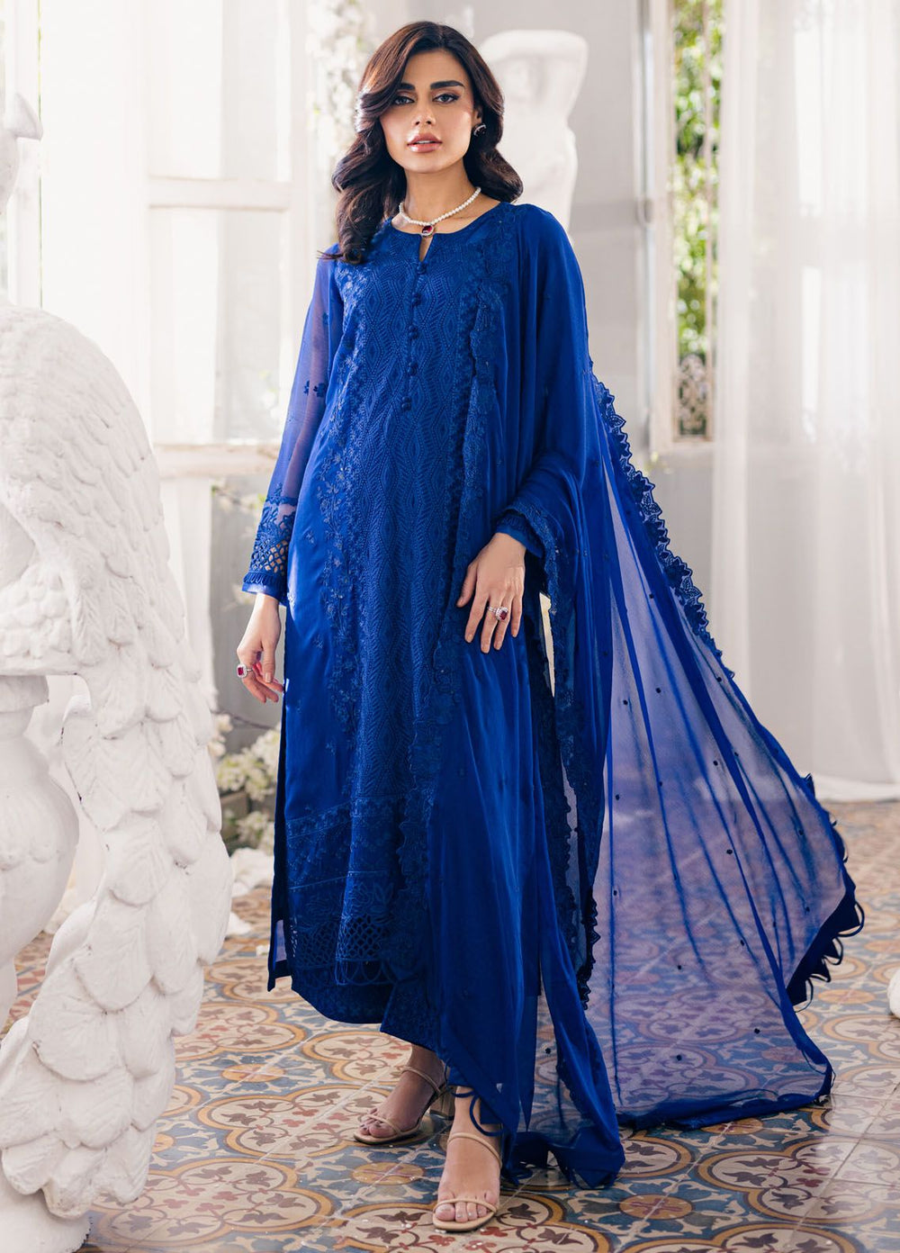 Ensembles by Azure Embroidered Chiffon Suits Unstitched 3 Piece AZU24EF ES-052 Iris Charm - Festive Collection