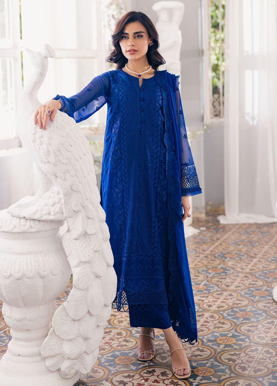 Ensembles by Azure Embroidered Chiffon Suits Unstitched 3 Piece AZU24EF ES-052 Iris Charm - Festive Collection