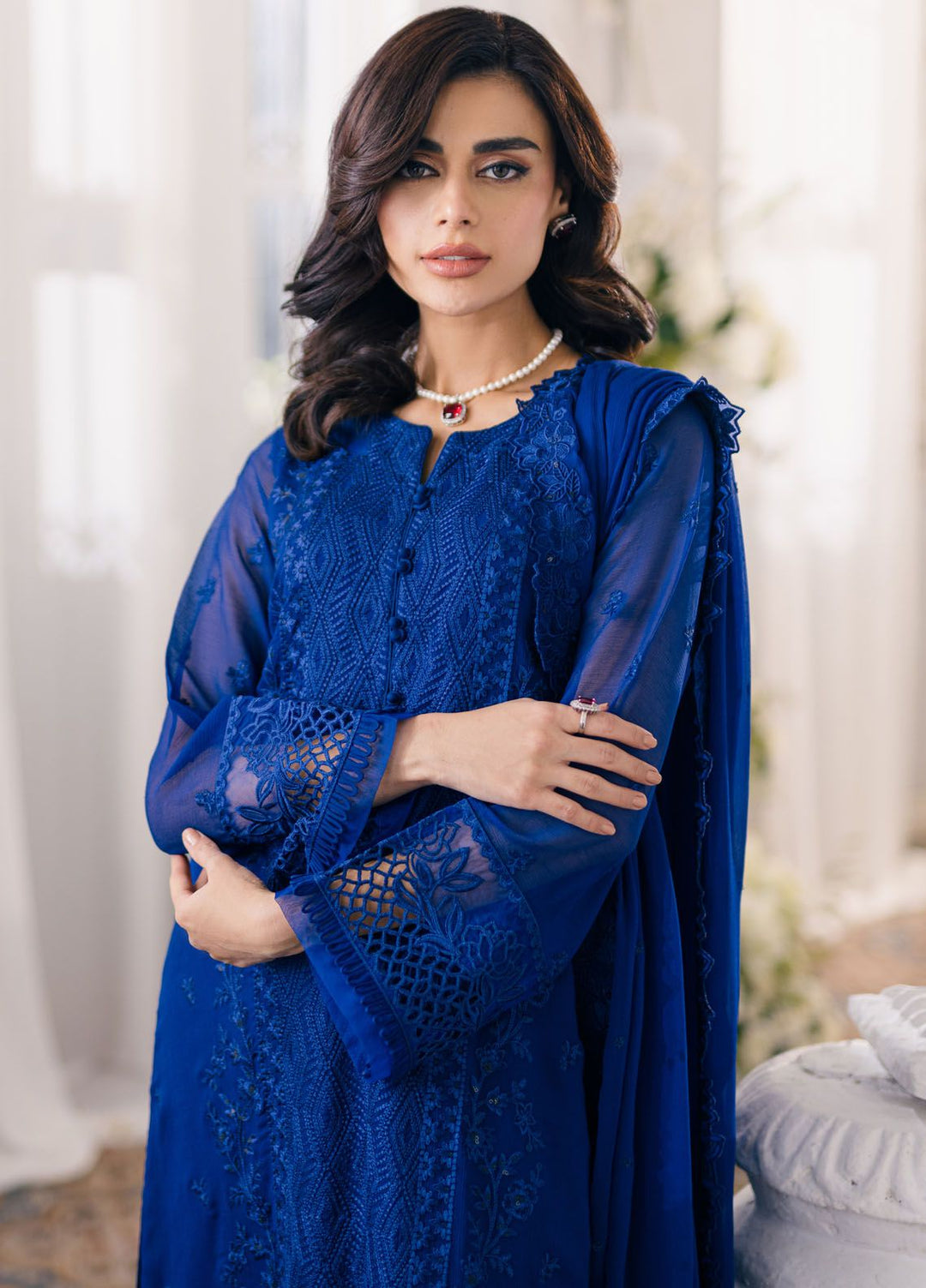 Ensembles by Azure Embroidered Chiffon Suits Unstitched 3 Piece AZU24EF ES-052 Iris Charm - Festive Collection