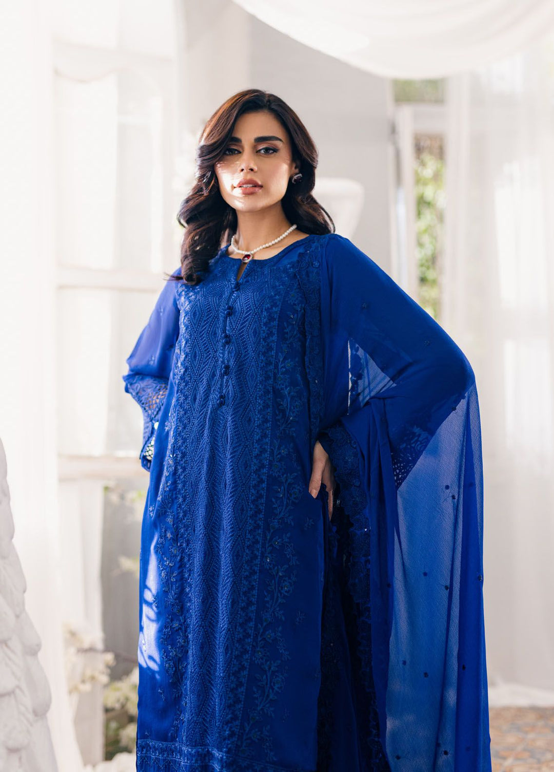 Ensembles by Azure Embroidered Chiffon Suits Unstitched 3 Piece AZU24EF ES-052 Iris Charm - Festive Collection