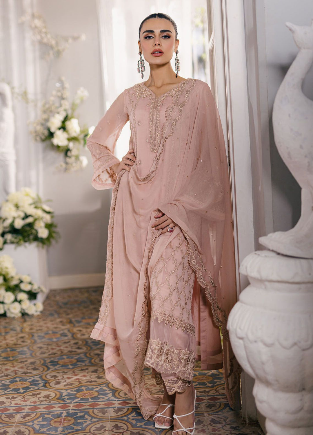 Ensembles by Azure Embroidered Chiffon Suits Unstitched 3 Piece AZU24EF ES-053 Nectarine - Festive Collection