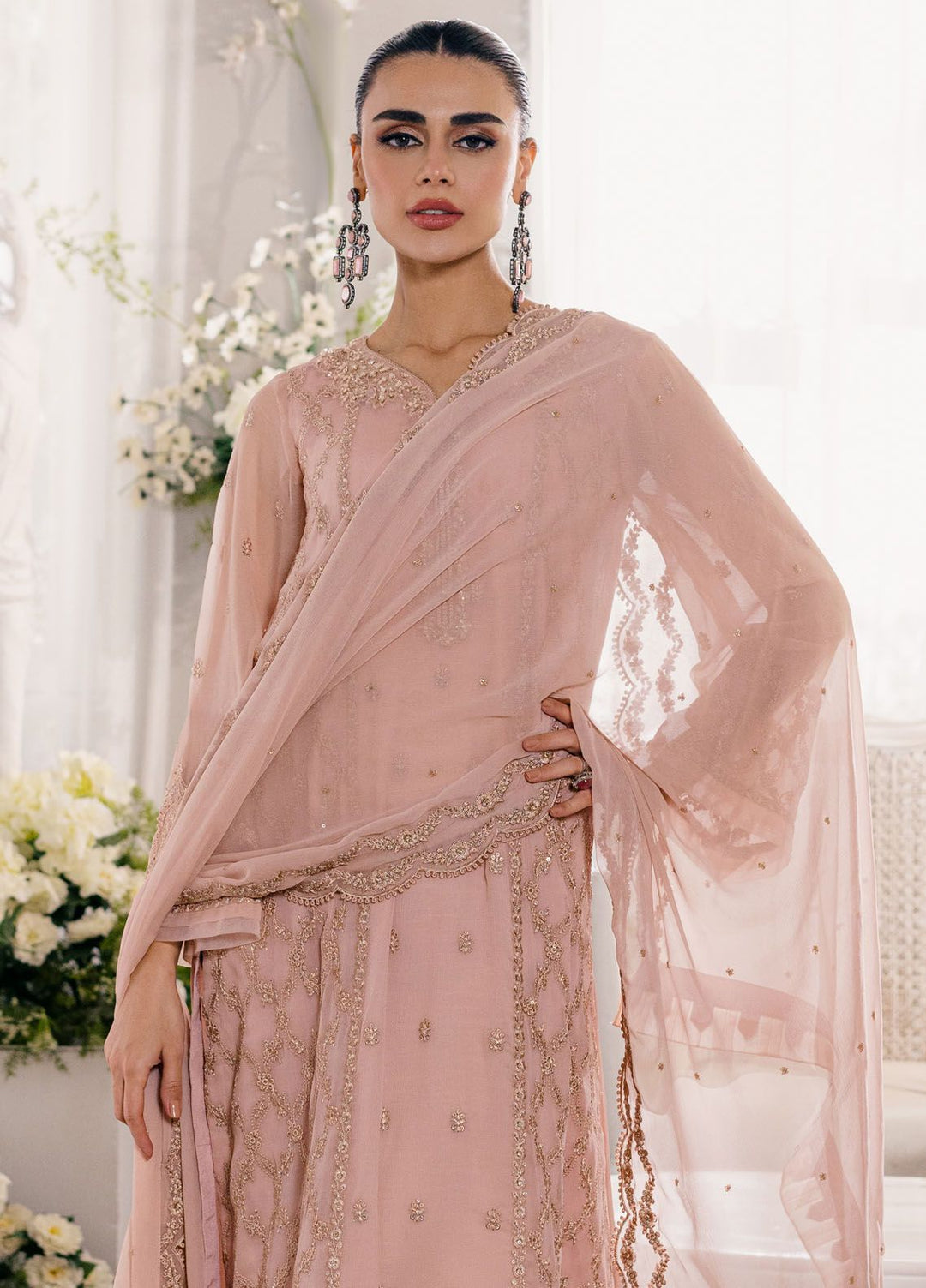 Ensembles by Azure Embroidered Chiffon Suits Unstitched 3 Piece AZU24EF ES-053 Nectarine - Festive Collection